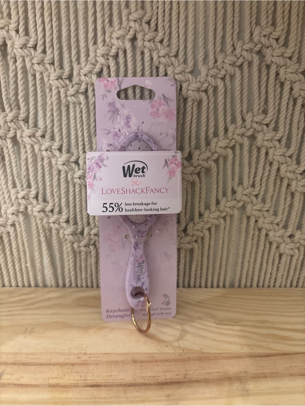 LoveShackFancy Lavender Floral Keychain Brush with Gold Ring